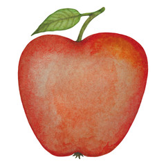 Red watercolor apple with leaf