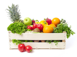 Crate with fruits and vegetable