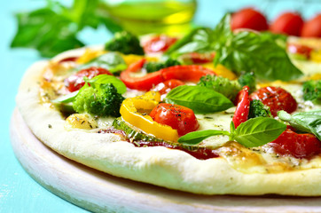 Fresh homemade veggie pizza.