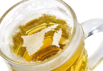 Beer head shaped as Brunei in a beer mug.(series)