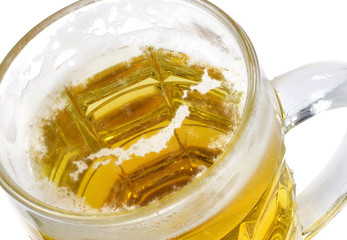 Beer head shaped as Japan in a beer mug.(series)