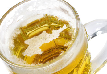 Beer head shaped as North Korea in a beer mug.(series)