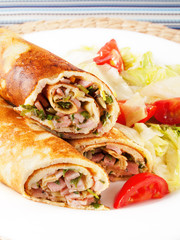 Salty pamcakes with ham