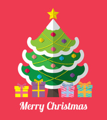 Christmas card with tree and gift box