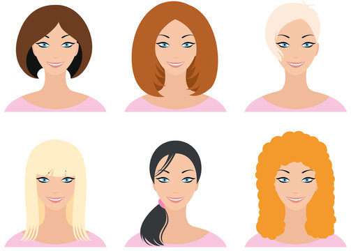 Woman's face with different types of haircuts