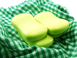 bar of natural soap for cleaning and healthy on towel selective focus