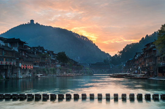 Sunrise on the Tuojiang River, Fenghuang, Hunan Province, China