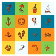 Summer and Beach Simple Flat Icons