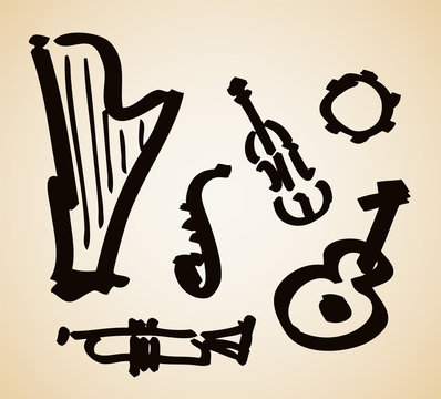 Musical instruments , hand drawn elements, vector