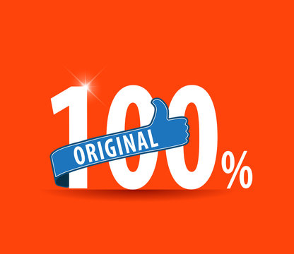 100 percent original with thumbs up label - vector eps10