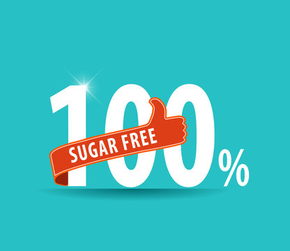 100% sugar free text written in typography with thumbs up - vector eps10