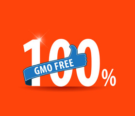 100% GMO free text icon with red thumbs up - vector eps10