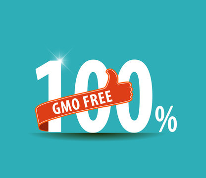 100% GMO free text icon with red thumbs up - vector eps10