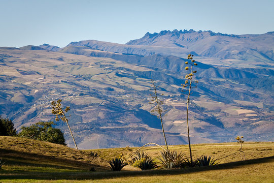 Beautiful andean landscape in Cochasqui archaeological park, Ecuador