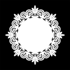 Doily ornament, stencil round pattern, cut out design, decor element, vector illustration