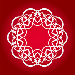 Doily ornament, stencil round pattern, cut out design, decor element, vector illustration