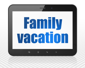 Vacation concept: Family Vacation on Tablet Pc Computer display