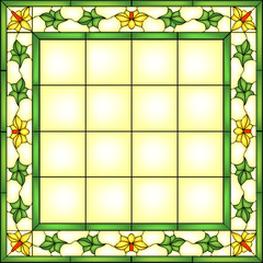 Floral symmetric composition, vector illustrations in stained glass window