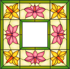 Floral symmetric composition, vector illustrations in stained glass window