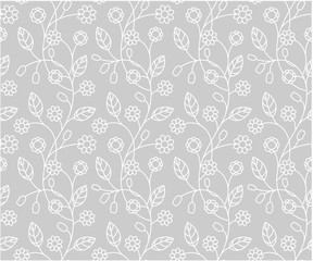 Vector floral pattern in doodle style with flowers and leaves
