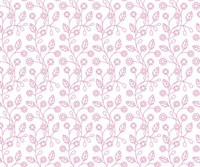 Vector floral pattern in doodle style with flowers and leaves