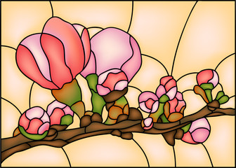 Naklejka premium Sakura / cherry blossom. Japan garden. Stained glass window, vector