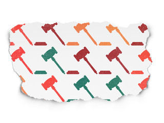 Law concept: Gavel icons on Torn Paper background