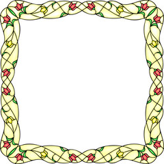 Tulip frame, floral vector composition in stained-glass window style