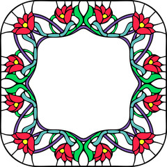 Tulip tiles style frame, turkish traditional floral decor, vector