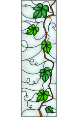 Beautiful grape with leaves, decor idea, vector illustration in stained glass style