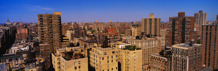 This is an aerial view of the urban apartments in Manhattan on the Upper West Side.