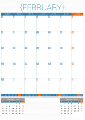 Calendar Planner 2016 Design Template. February. Week Starts Monday