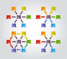 Fototapeta premium Cloud server, device connection, information storing, vector