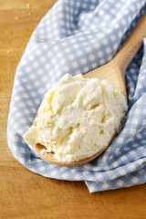 Spoon of cottage cheese