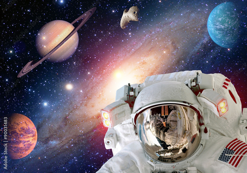 Wall mural astronaut spaceman helmet outer space solar system planet universe. elements of this image furnished