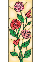 Red roses and bouton. Stained glass window