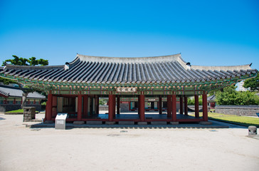 Fototapeta premium Gwandeokjeong, Jeju Island, Korea 韓国 済州島 観徳亭（クァンドクジョン）/ Jeju island is a popular famous tourist place for Chinese and Korean students.