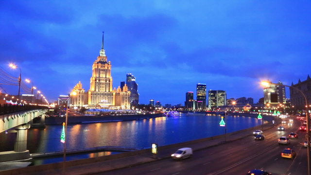 Ukraine hotel in night illumination