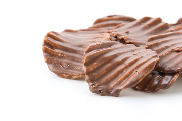 potato chip with chocolate on white