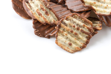 potato chip with chocolate on white