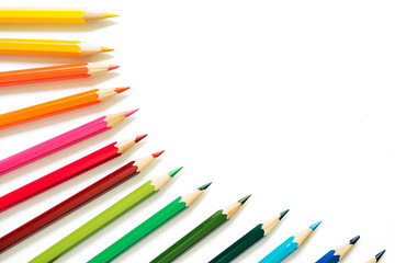Color pencils on white background