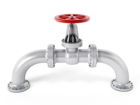 Red valve on metal pipe