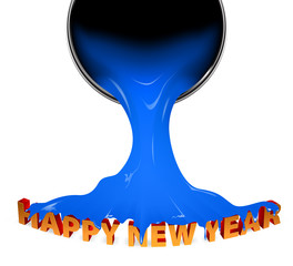Happy new year with blue paint canned on a white background