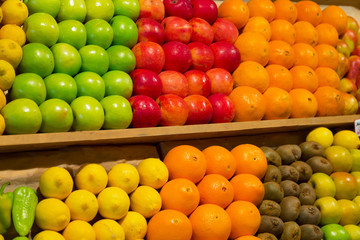 Various fruit on a counter in the market or in shop