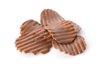potato chip with chocolate on white