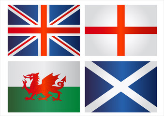 United Kingdom flags: England, Wales, Scotland
