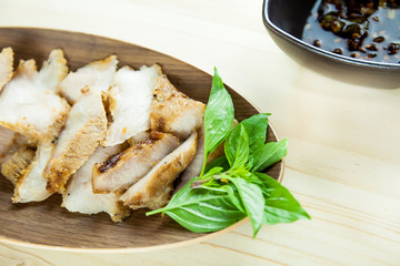 Charcoal-boiled grilled pork neck (Or Ko Mu Yang in Thai language). It's one of most popular foods in Thailand.