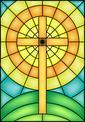Window cross , vector illustration in stained glass style - obrazy, fototapety, plakaty