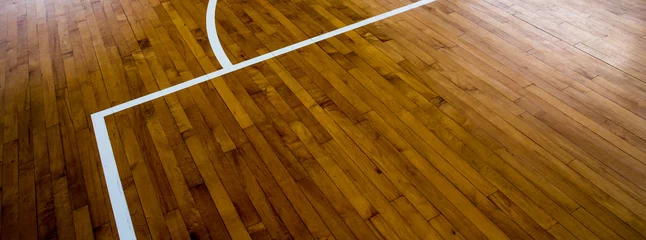 Deurstickers wooden floor basketball court © torsak
