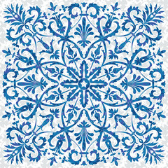 Seamless Italian Renaissance Square Ornament Inspired Background Pattern